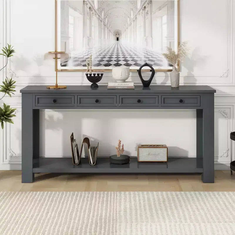 Lance Solid Wood Console Table with Drawers and Bottom Shelf