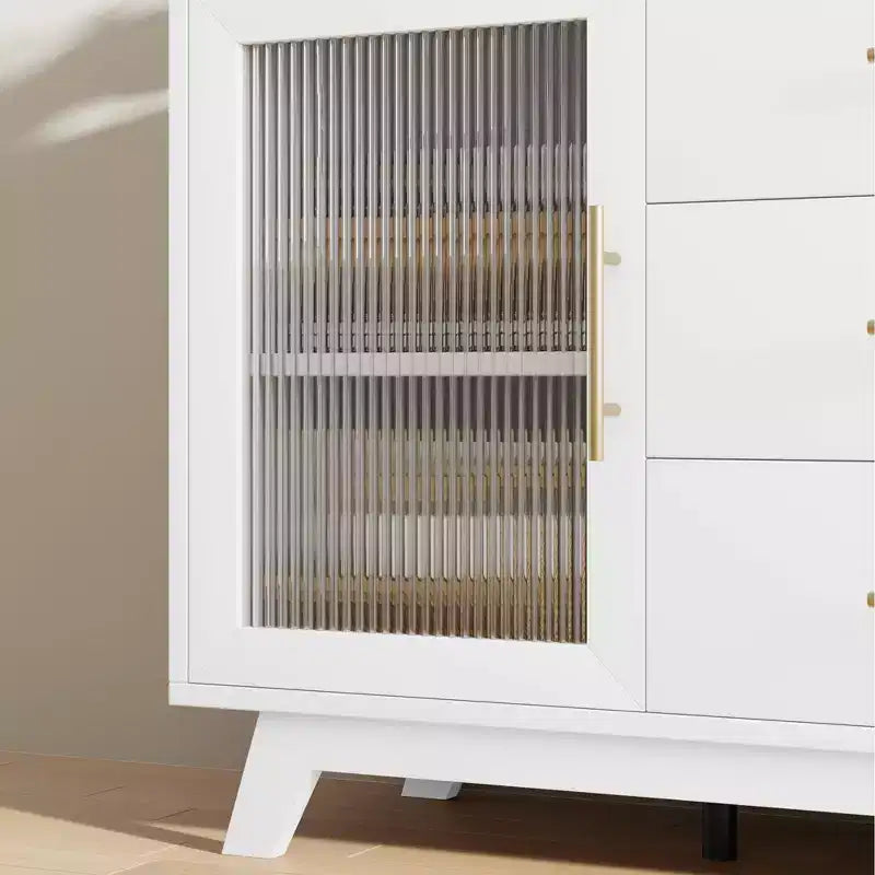 56 Sideboard Buffet Cabinet with 2 Fluted Glass Doors, 3 Large Drawers Modern Coffee Bar for Kitchen Dining Living Room