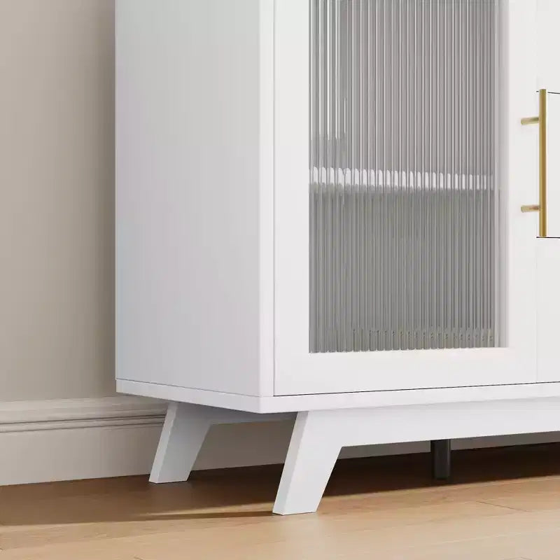 56 Sideboard Buffet Cabinet with 2 Fluted Glass Doors, 3 Large Drawers Modern Coffee Bar for Kitchen Dining Living Room