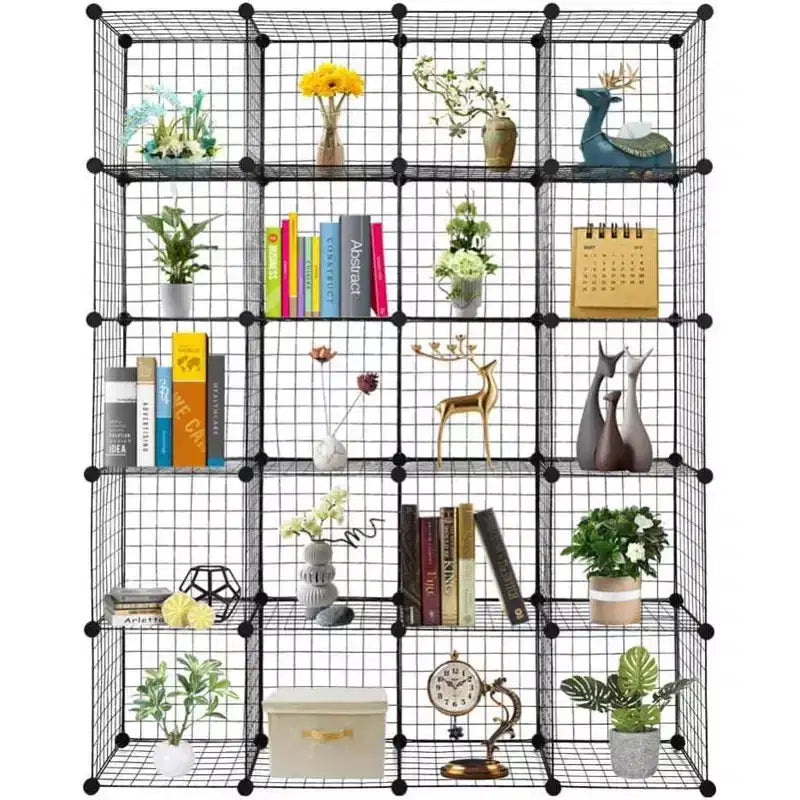 Acekool 20-Cube DIY Modular Storage Organizer, Wire Mesh Multi-Unit Bookshelf and Shelves, Adjustable Design, Black