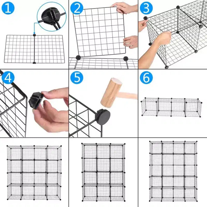 20-Cube DIY Modular Storage Organizer, Wire Mesh Multi-Unit Bookshelf and Shelves, Adjustable Design, Black