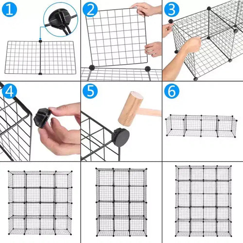 20-Cube DIY Modular Storage Organizer, Wire Mesh Multi-Unit Bookshelf and Shelves, Adjustable Design, Black