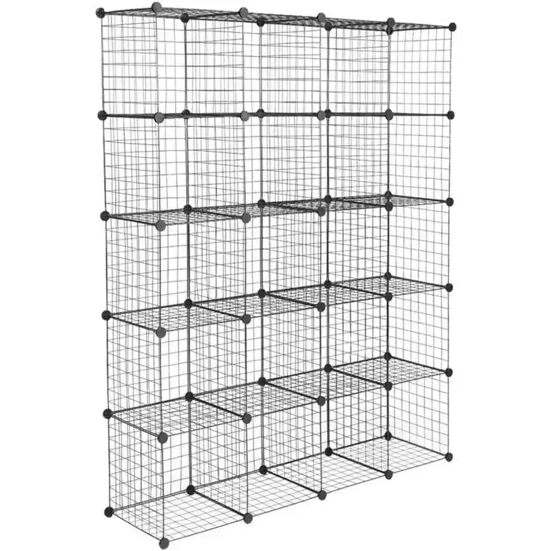 20-Cube DIY Modular Storage Organizer, Wire Mesh Multi-Unit Bookshelf and Shelves, Adjustable Design, Black