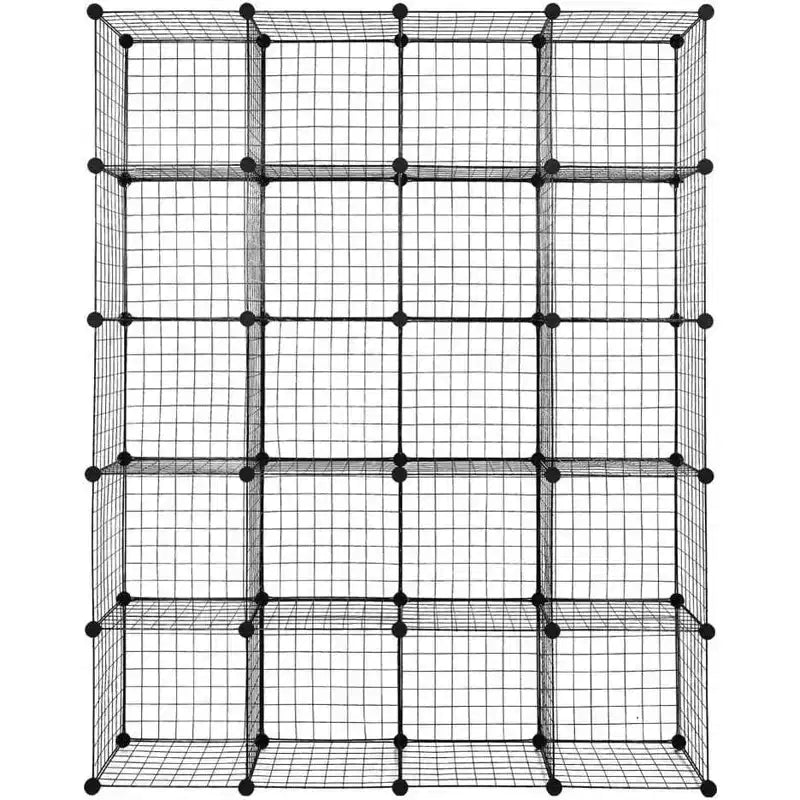20-Cube DIY Modular Storage Organizer, Wire Mesh Multi-Unit Bookshelf and Shelves, Adjustable Design, Black