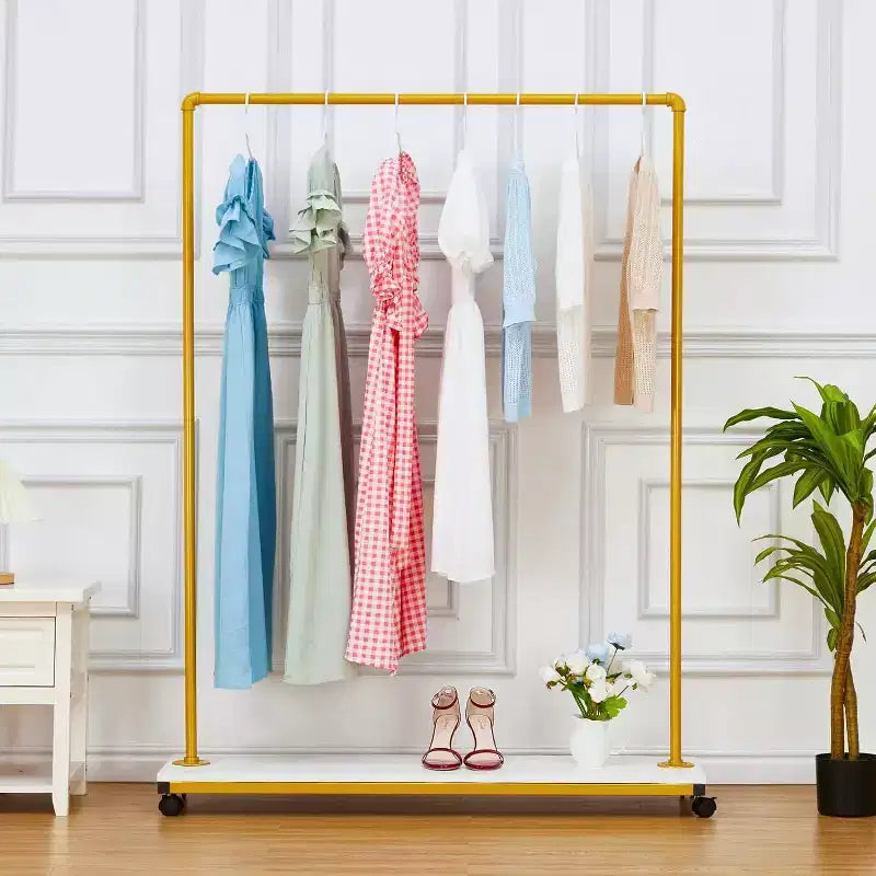 Acekool Gold Rolling Clothing Rack - Heavy Duty Metal Garment Rack with Wheels & Shelves for Home/Boutique