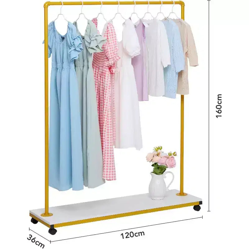 Gold Rolling Clothing Rack - Heavy Duty Metal Garment Rack with Wheels & Shelves for Home/Boutique