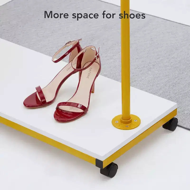 Gold Rolling Clothing Rack - Heavy Duty Metal Garment Rack with Wheels & Shelves for Home/Boutique