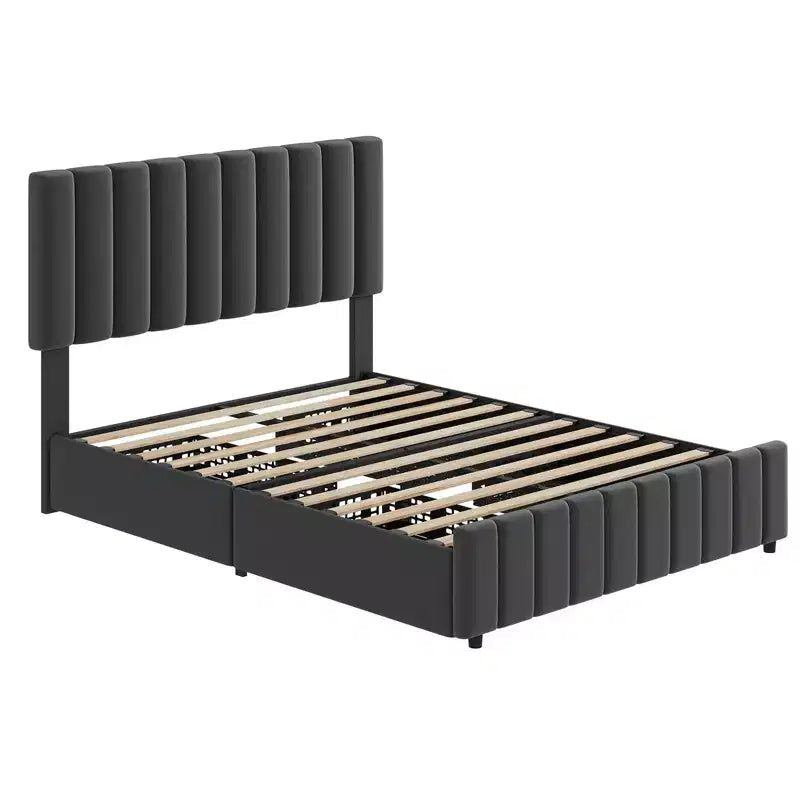 Bed Frame, Platform Bed with 4 Storage Drawers - Adjustable Headboard, Wooden Slats Support, No Box Spring Needed