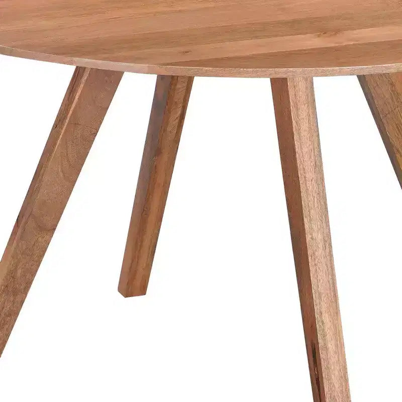 Royal Hampton Dining Table | 47 Round Top | Handmade Natural Brown Mango Wood | Angled Four Legged Base