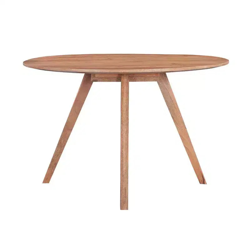 Royal Hampton Dining Table | 47 Round Top | Handmade Natural Brown Mango Wood | Angled Four Legged Base