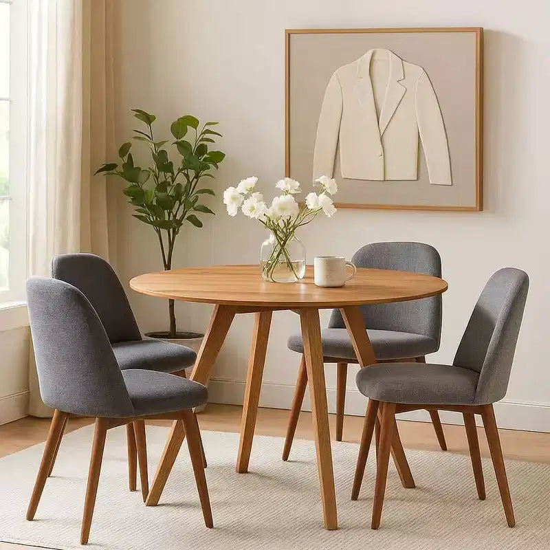 Royal Hampton Dining Table | 47 Round Top | Handmade Natural Brown Mango Wood | Angled Four Legged Base