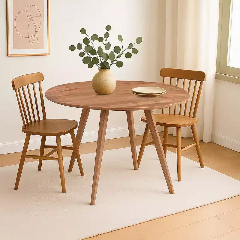 Royal Hampton Dining Table | 47 Round Top | Handmade Natural Brown Mango Wood | Angled Four Legged Base