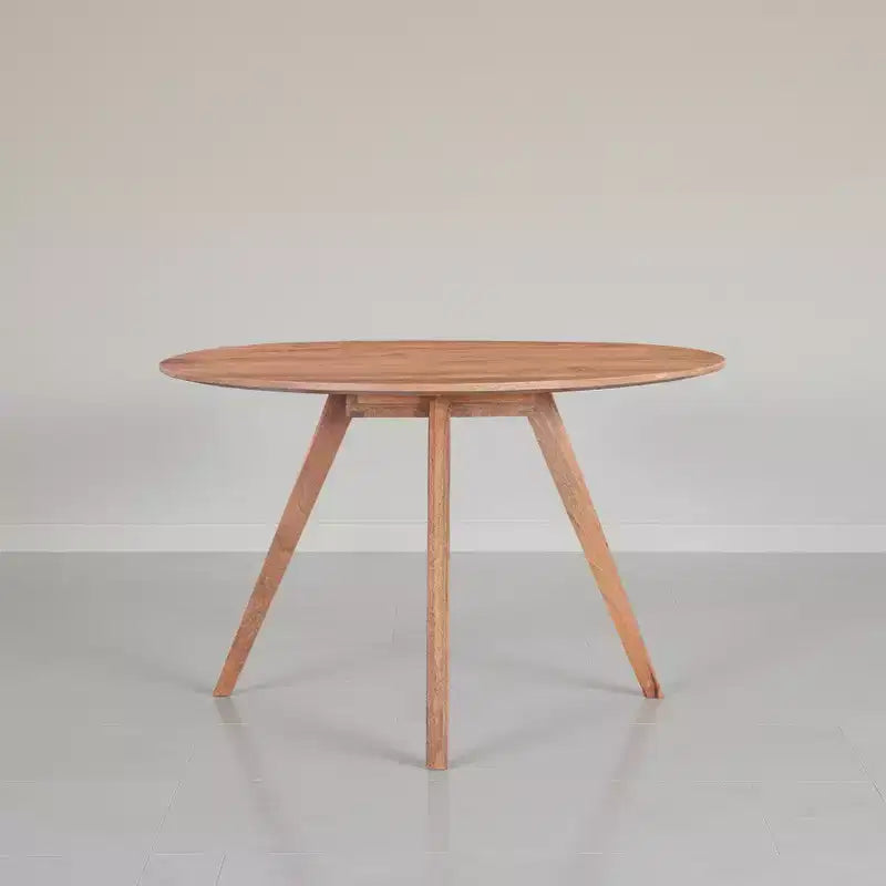 Royal Hampton Dining Table | 47 Round Top | Handmade Natural Brown Mango Wood | Angled Four Legged Base