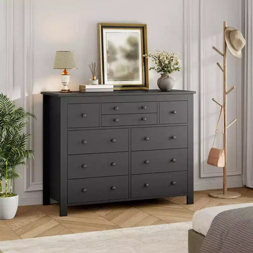 10 Drawer Dresser for Bedroom, 47W Wooden Chest of Drawers, Clothes Storage Organizer, Dresser TV Stand for Living Room Hallway Bedroom