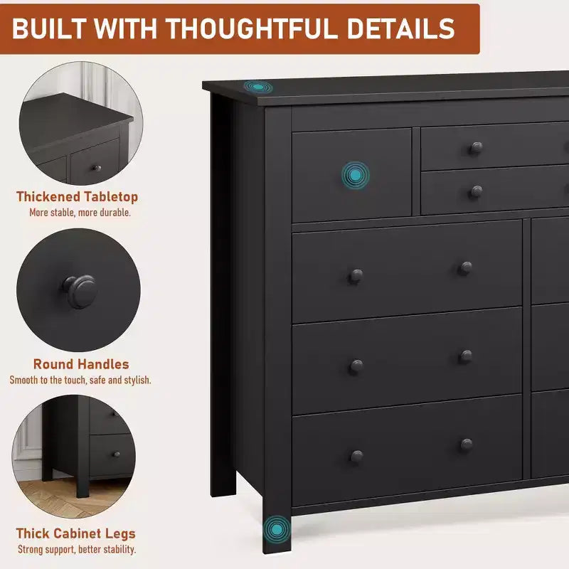 10 Drawer Dresser for Bedroom, 47W Wooden Chest of Drawers, Clothes Storage Organizer, Dresser TV Stand for Living Room Hallway Bedroom