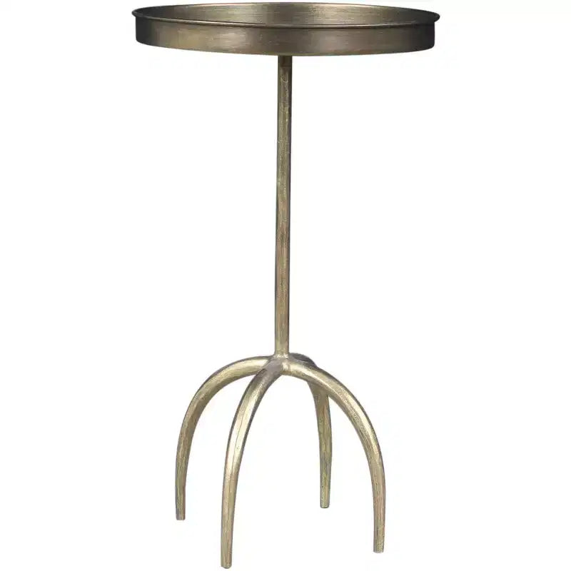 HomeRoots 23 Brass Distressed Iron Round Pedestal Tray Top End Table
