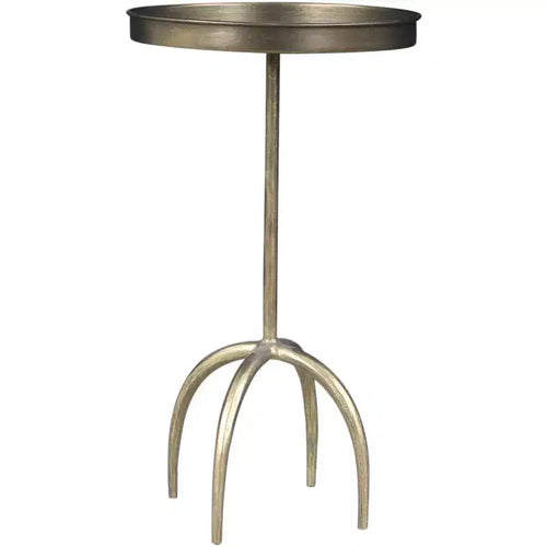 HomeRoots 23 Brass Distressed Iron Round Pedestal Tray Top End Table