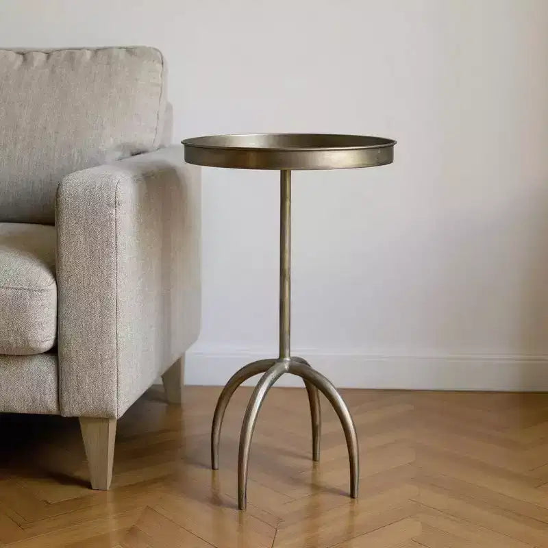 23 Brass Distressed Iron Round Pedestal Tray Top End Table