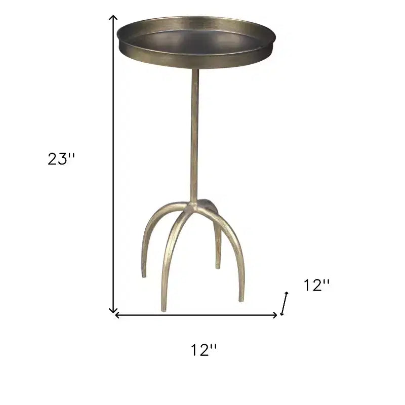 23 Brass Distressed Iron Round Pedestal Tray Top End Table