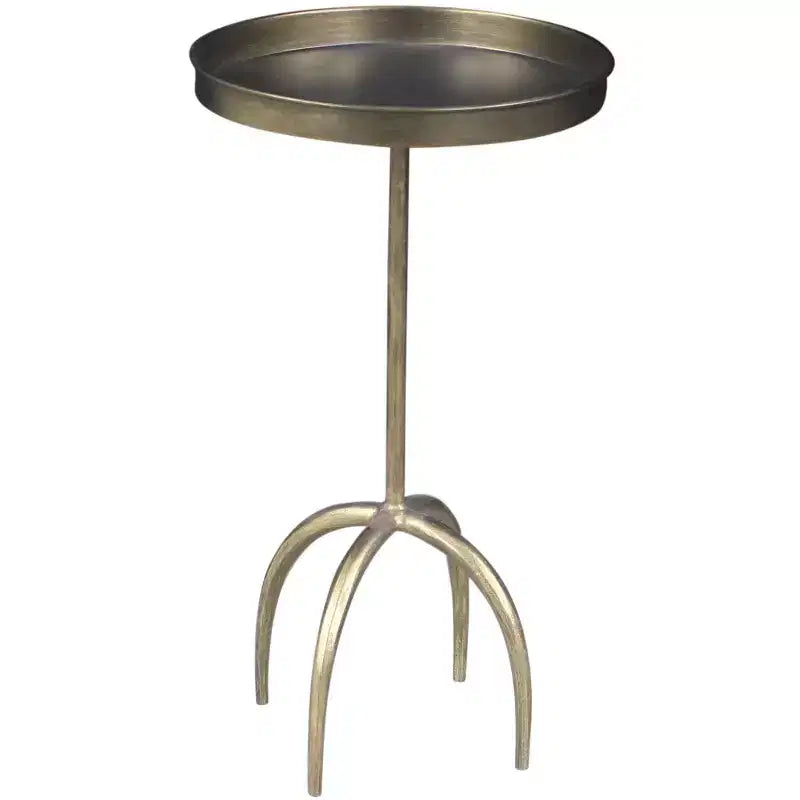 23 Brass Distressed Iron Round Pedestal Tray Top End Table