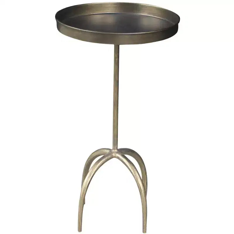 23 Brass Distressed Iron Round Pedestal Tray Top End Table