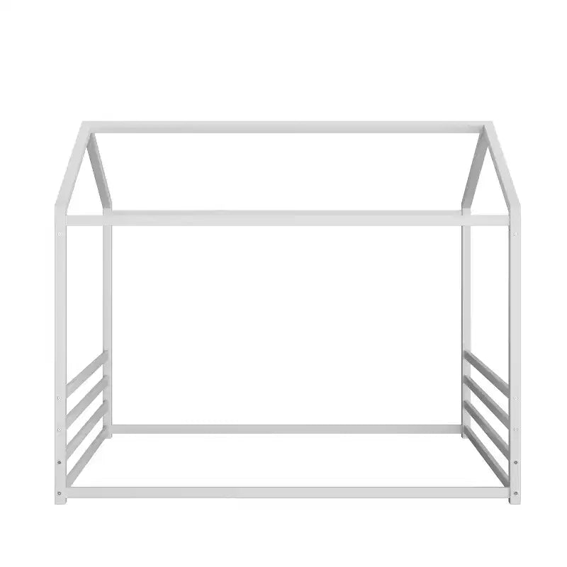 Jeremy Full Size Metal Floor Bed Frame with House Shape and Guardrails