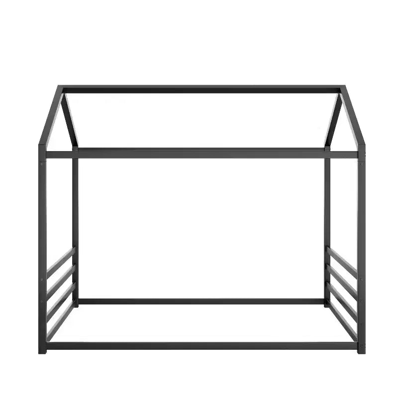 Jeremy Full Size Metal Floor Bed Frame with House Shape and Guardrails
