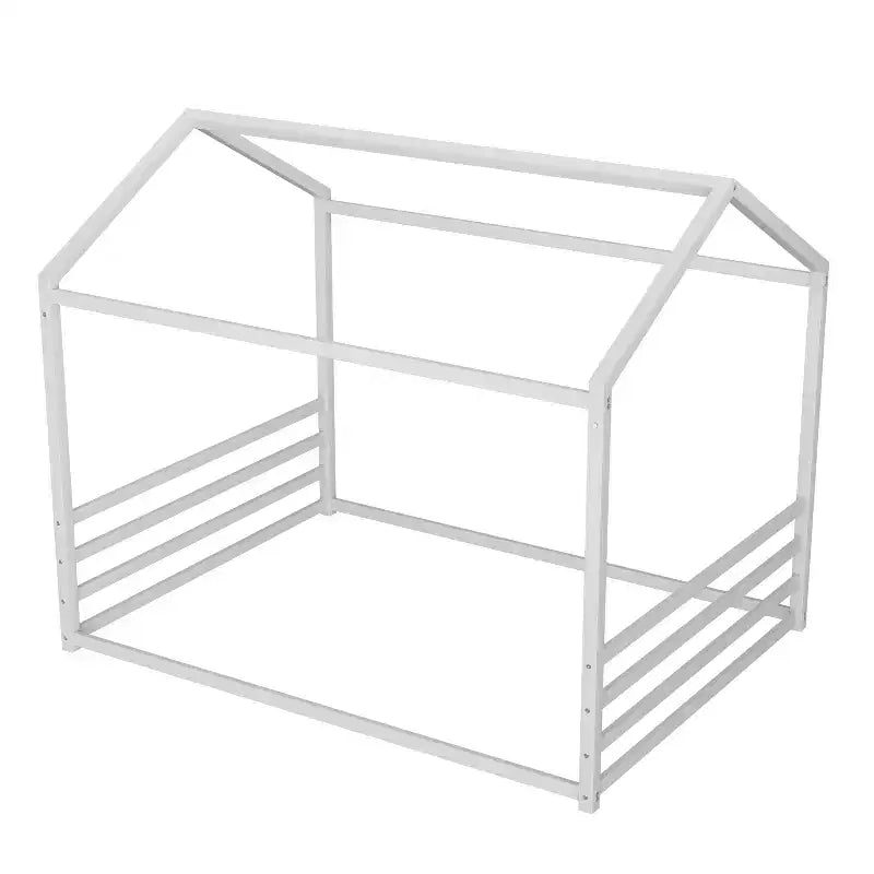 Jeremy Full Size Metal Floor Bed Frame with House Shape and Guardrails