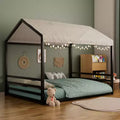 GDFStudio Jeremy Full Size Metal Floor Bed Frame with House Shape and Guardrails