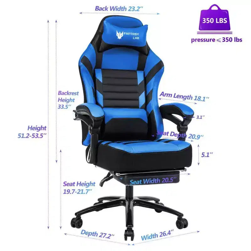 High-Back Gaming Chair, Ergonomic Office Chair with Foldable Footrest, Height-Adjustable Comfy Chair for Study, Gaming Room