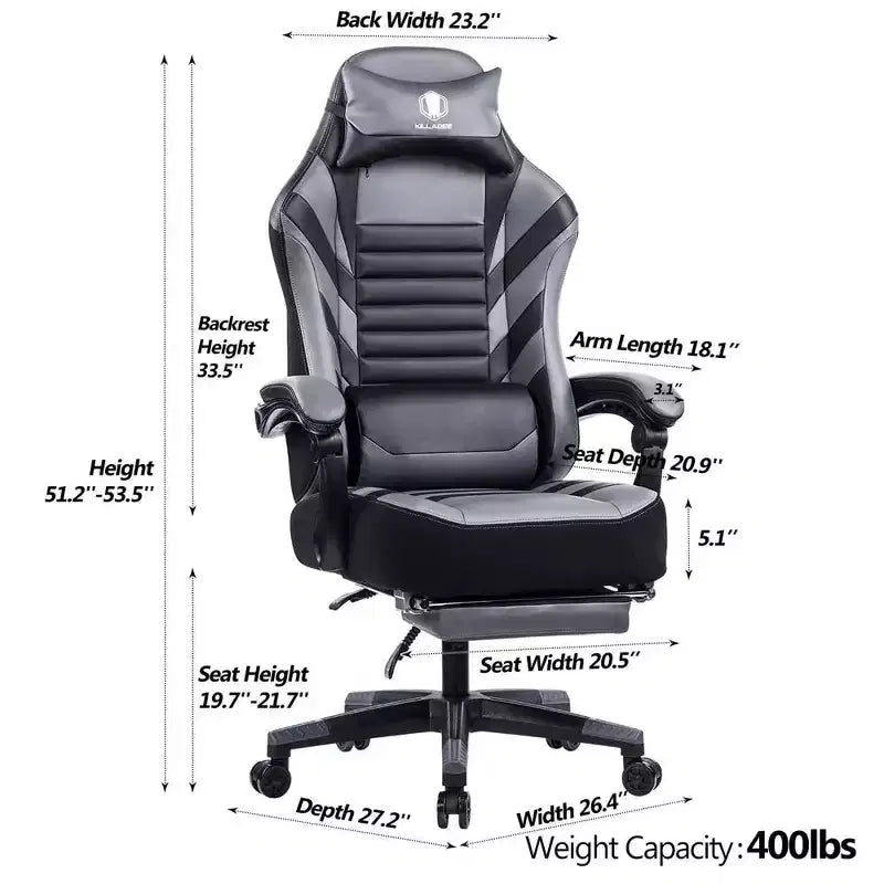 High-Back Gaming Chair, Ergonomic Office Chair with Foldable Footrest, Height-Adjustable Comfy Chair for Study, Gaming Room