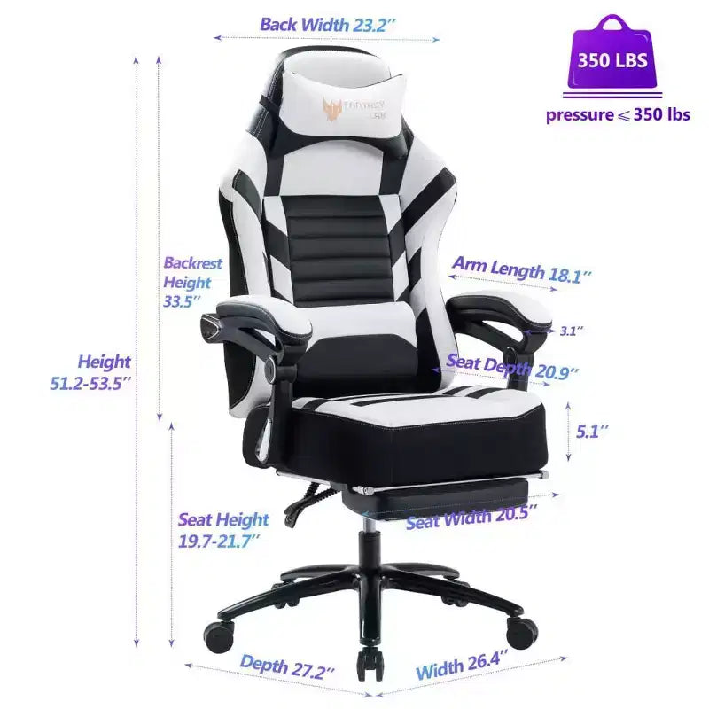 High-Back Gaming Chair, Ergonomic Office Chair with Foldable Footrest, Height-Adjustable Comfy Chair for Study, Gaming Room