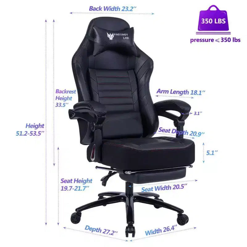 High-Back Gaming Chair, Ergonomic Office Chair with Foldable Footrest, Height-Adjustable Comfy Chair for Study, Gaming Room