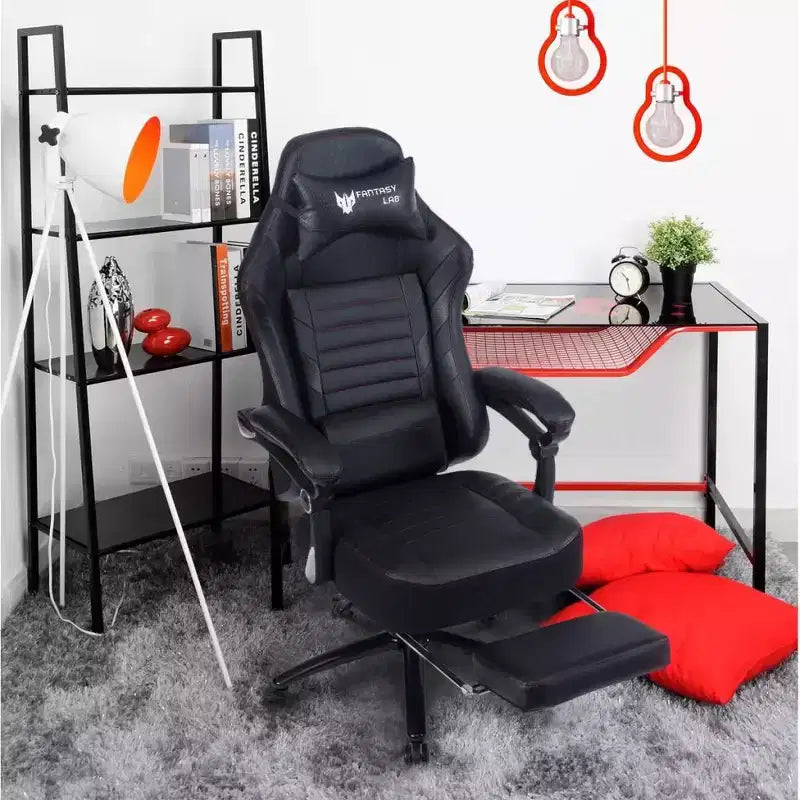 Okak High-Back Gaming Chair, Ergonomic Office Chair with Foldable Footrest, Height-Adjustable Comfy Chair for Study, Gaming Room