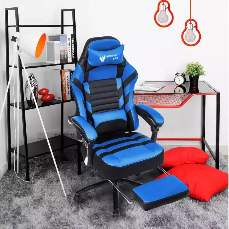 High-Back Gaming Chair, Ergonomic Office Chair with Foldable Footrest, Height-Adjustable Comfy Chair for Study, Gaming Room
