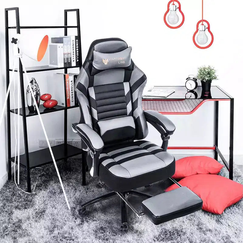 High-Back Gaming Chair, Ergonomic Office Chair with Foldable Footrest, Height-Adjustable Comfy Chair for Study, Gaming Room