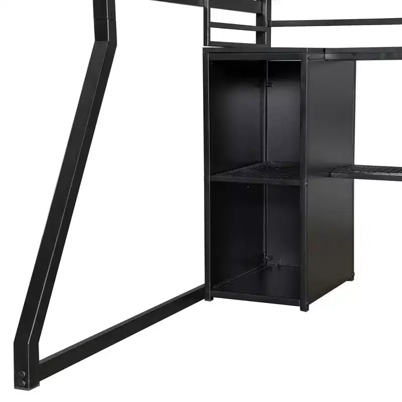 Full Metal Gaming Loft Bed with LED and Built-in Work Station, Full Size High Loft Bed with Storage Wardrobe, Black