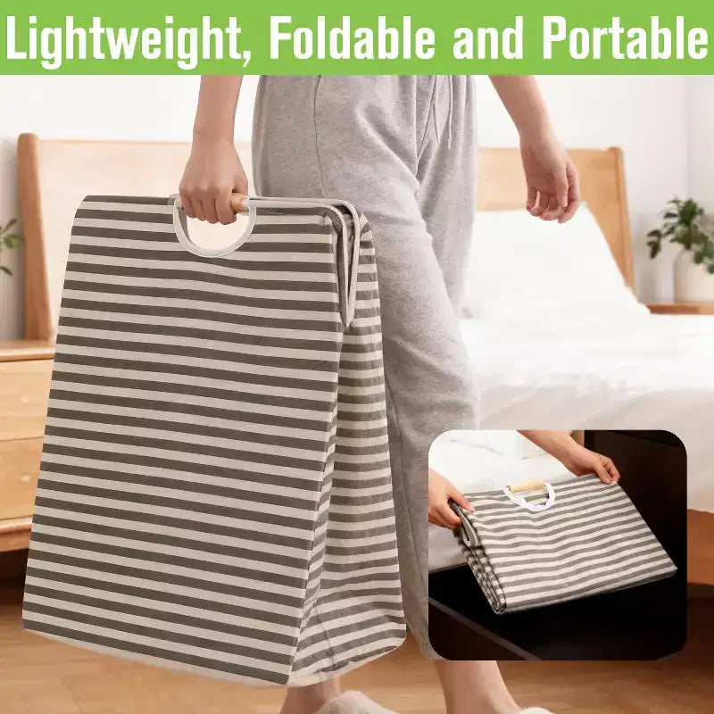 2x Collapsible Laundry Basket, Foldable Laundry Hamper Bag, Wood Handles Dirty Clothes Baskets Laundry Bin Organizer Hampers for Bedroom Kids