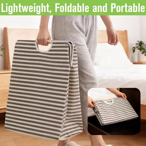 2x Collapsible Laundry Basket, Foldable Laundry Hamper Bag, Wood Handles Dirty Clothes Baskets Laundry Bin Organizer Hampers for Bedroom Kids