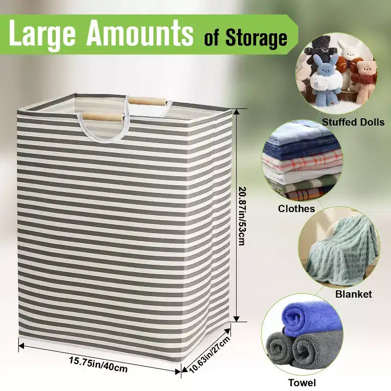 2x Collapsible Laundry Basket, Foldable Laundry Hamper Bag, Wood Handles Dirty Clothes Baskets Laundry Bin Organizer Hampers for Bedroom Kids