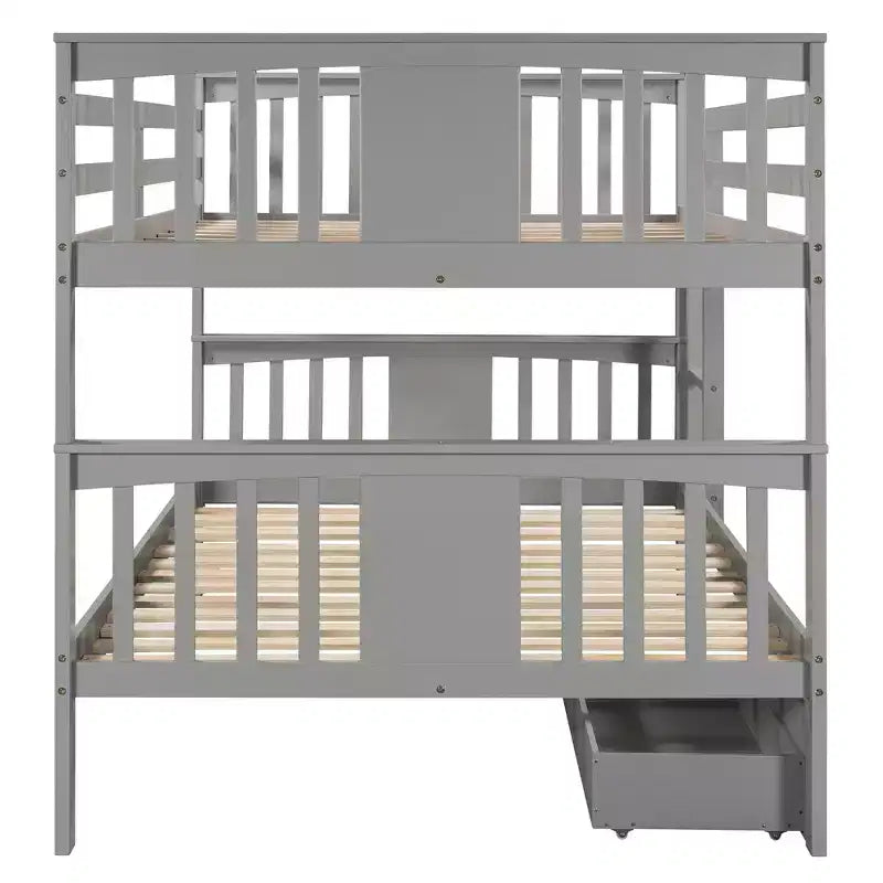 Full over Full Bunk Bed with Drawers, Full Size Wood Bunk Bed Frame for Kids Teens Adults, Can be Convertible to 2 Beds