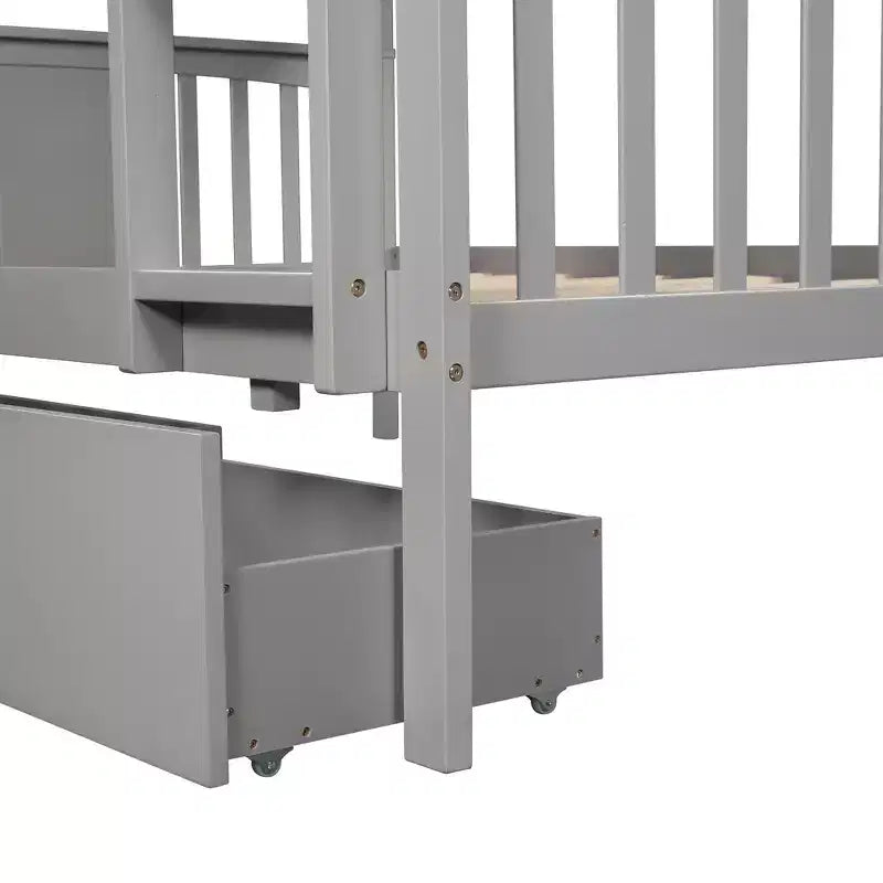 Full over Full Bunk Bed with Drawers, Full Size Wood Bunk Bed Frame for Kids Teens Adults, Can be Convertible to 2 Beds