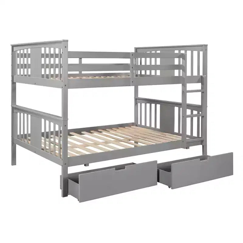 Full over Full Bunk Bed with Drawers, Full Size Wood Bunk Bed Frame for Kids Teens Adults, Can be Convertible to 2 Beds