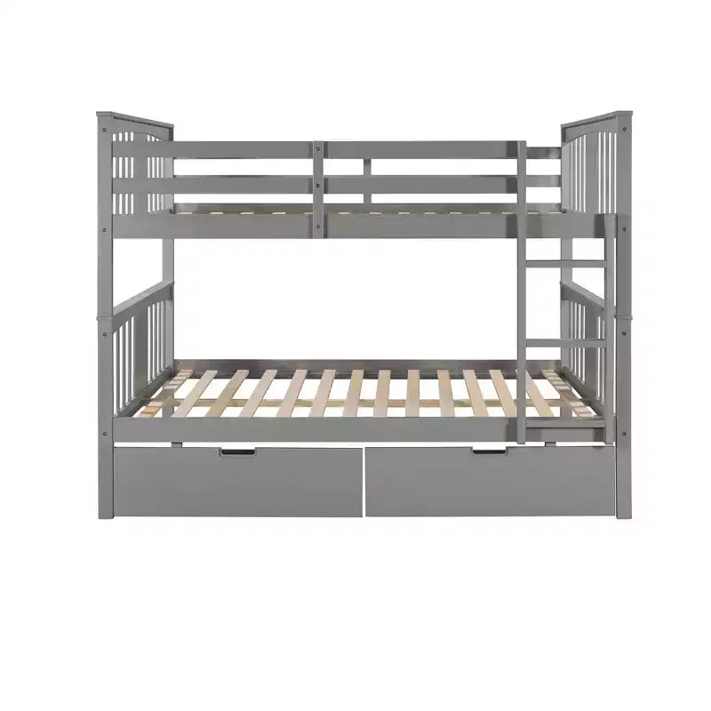 Full over Full Bunk Bed with Drawers, Full Size Wood Bunk Bed Frame for Kids Teens Adults, Can be Convertible to 2 Beds