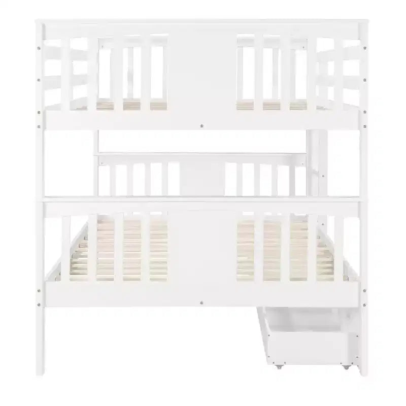 Full over Full Bunk Bed with Drawers, Full Size Wood Bunk Bed Frame for Kids Teens Adults, Can be Convertible to 2 Beds