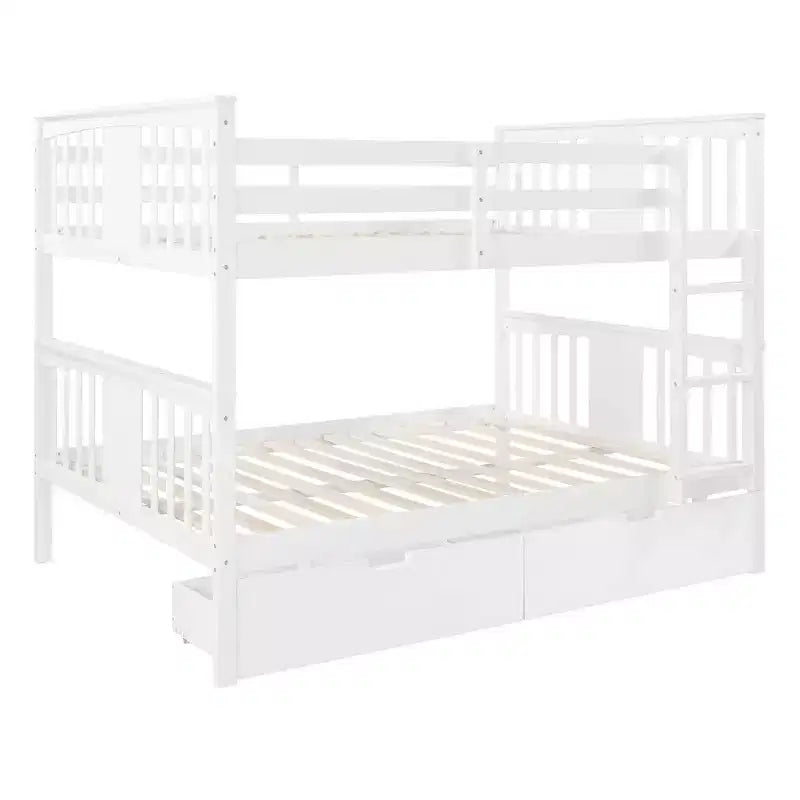 Full over Full Bunk Bed with Drawers, Full Size Wood Bunk Bed Frame for Kids Teens Adults, Can be Convertible to 2 Beds