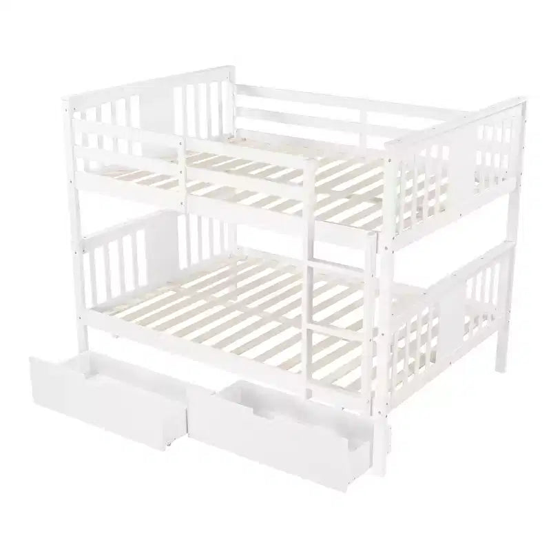 Full over Full Bunk Bed with Drawers, Full Size Wood Bunk Bed Frame for Kids Teens Adults, Can be Convertible to 2 Beds