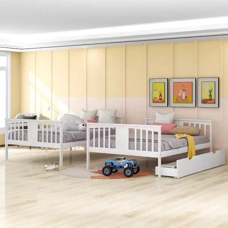 Full over Full Bunk Bed with Drawers, Full Size Wood Bunk Bed Frame for Kids Teens Adults, Can be Convertible to 2 Beds