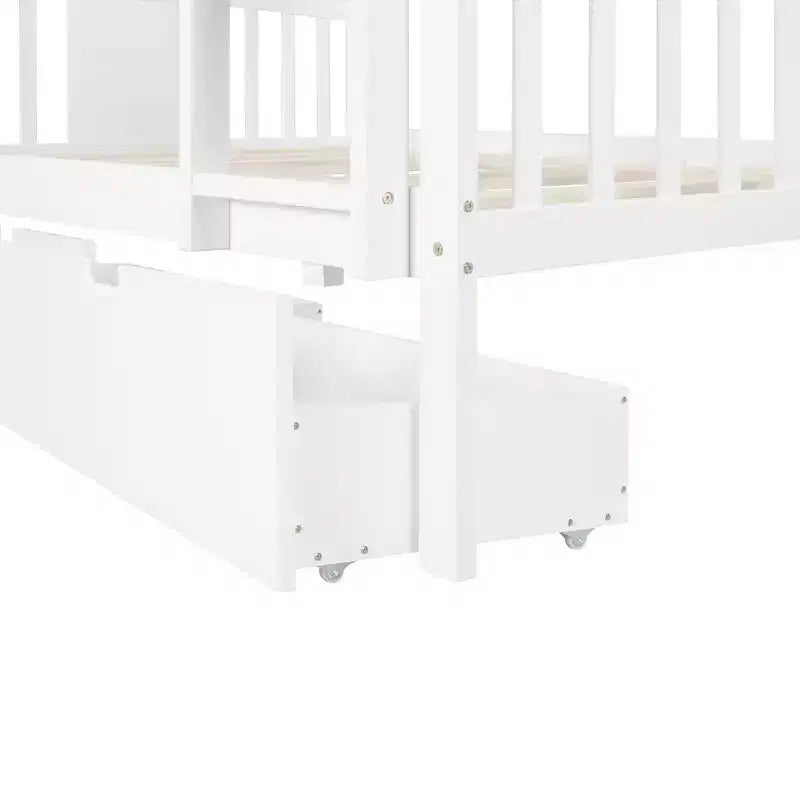 Full over Full Bunk Bed with Drawers, Full Size Wood Bunk Bed Frame for Kids Teens Adults, Can be Convertible to 2 Beds