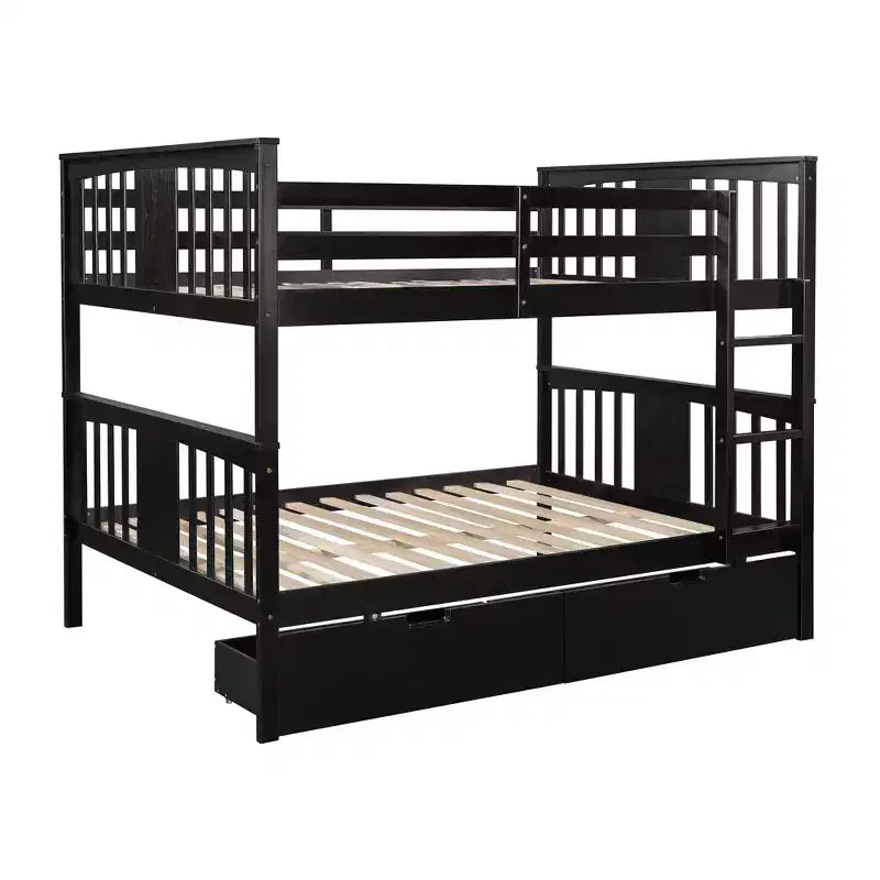Full over Full Bunk Bed with Drawers, Full Size Wood Bunk Bed Frame for Kids Teens Adults, Can be Convertible to 2 Beds